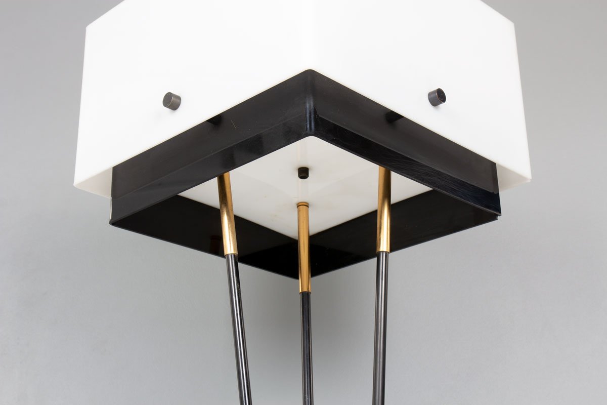 Floor Lamp in Metal, Brass and Acrylic Glass from Arlus, 1950