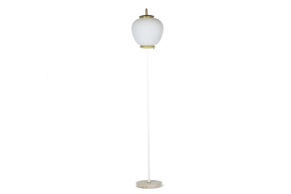 Floor Lamp in Opaline Glass, Lacquered Metal and Gilt Brass, 1950s-CEJ-1792699