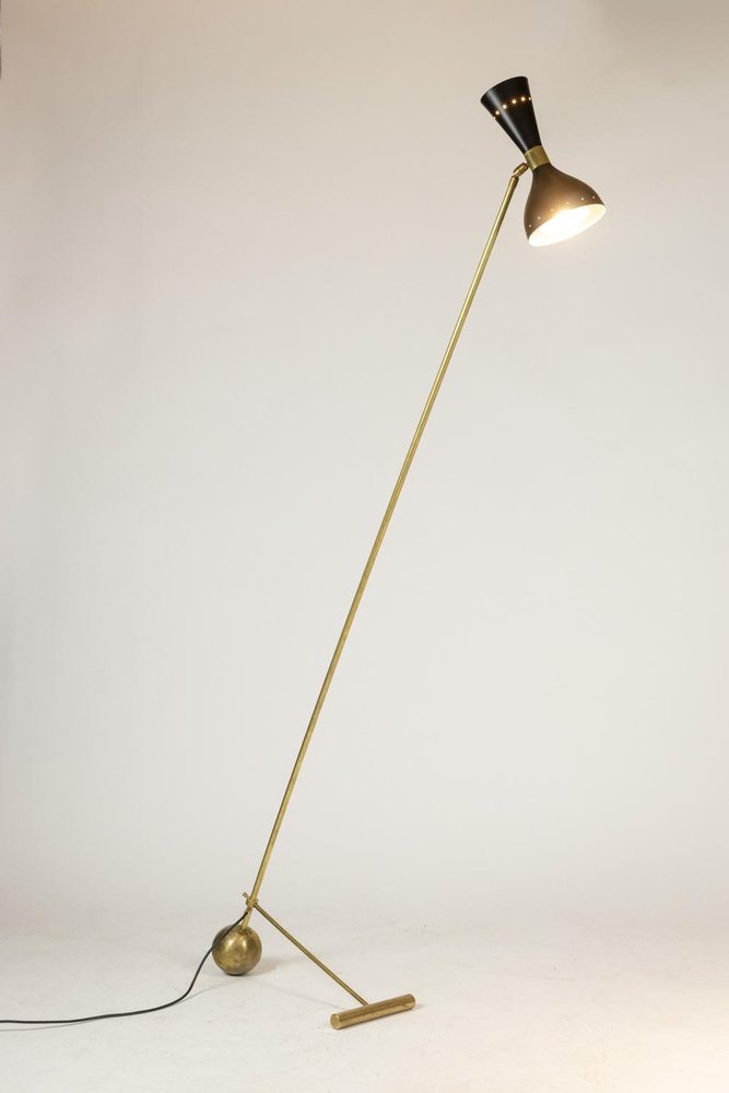 Floor Lamp in Perforated Sheet Metal and Gilded Brass, 1960s