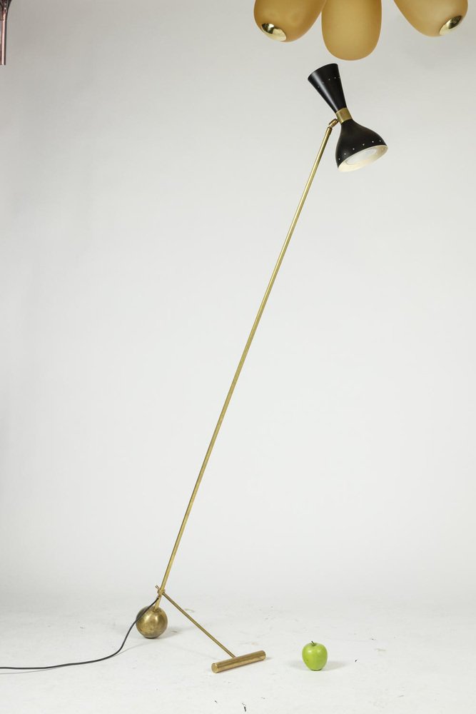 Floor Lamp in Perforated Sheet Metal and Gilded Brass, 1960s