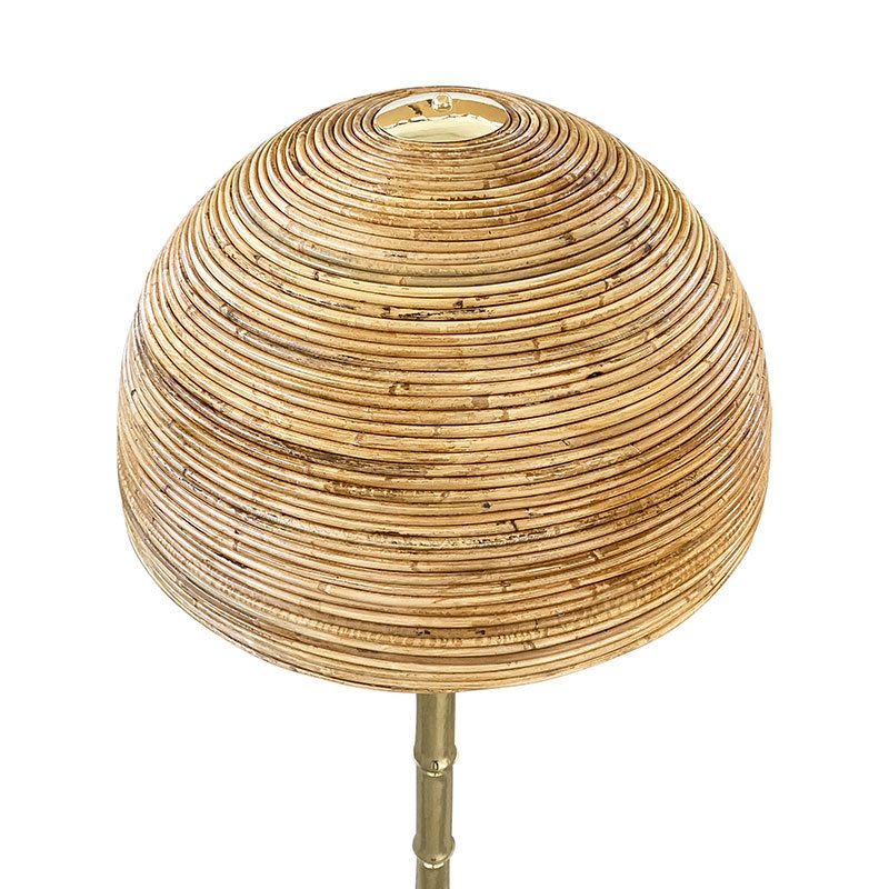 Floor Lamp in Polished Brass and Bamboo Diffuser, 1980s