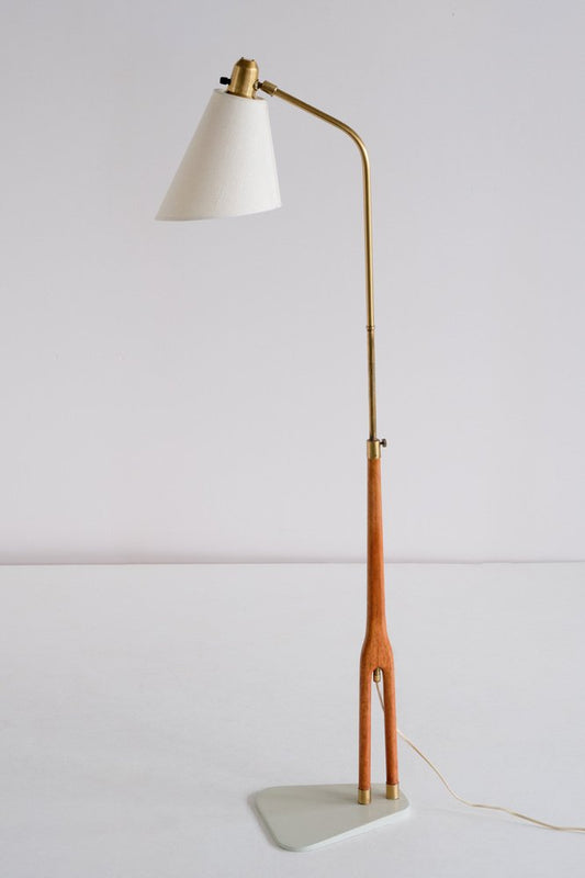 Floor Lamp in Teak and Brass by Hans Bergström for ASEA, Sweden, 1950s