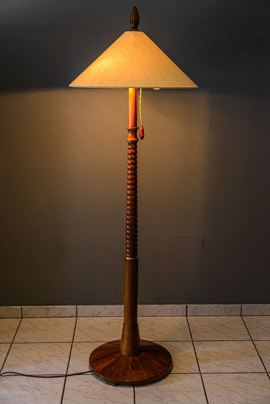 Floor Lamp in Wood with Fabric Shade, Vienna, 1950s