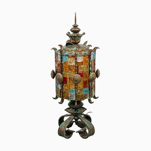 Floor Lamp Lantern in Wrought Iron and Hammered Glass by Longobard, 1970s-LYQ-1823304