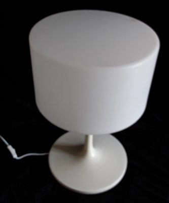 Floor Lamp with a White Lacquered Aluminum Trumpet Base & Screw-on White Cylindrical Plastic Shade, 1970s-HOI-1299544