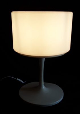 Floor Lamp with a White Lacquered Aluminum Trumpet Base & Screw-on White Cylindrical Plastic Shade, 1970s-HOI-1299544