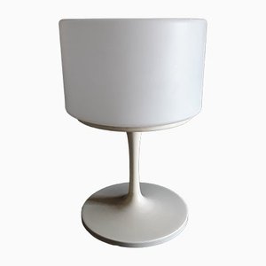 Floor Lamp with a White Lacquered Aluminum Trumpet Base & Screw-on White Cylindrical Plastic Shade, 1970s-HOI-1299544