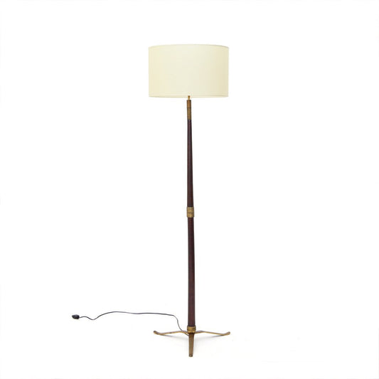 Floor Lamp with Brass Base and Parchment Lampshade, 1940s