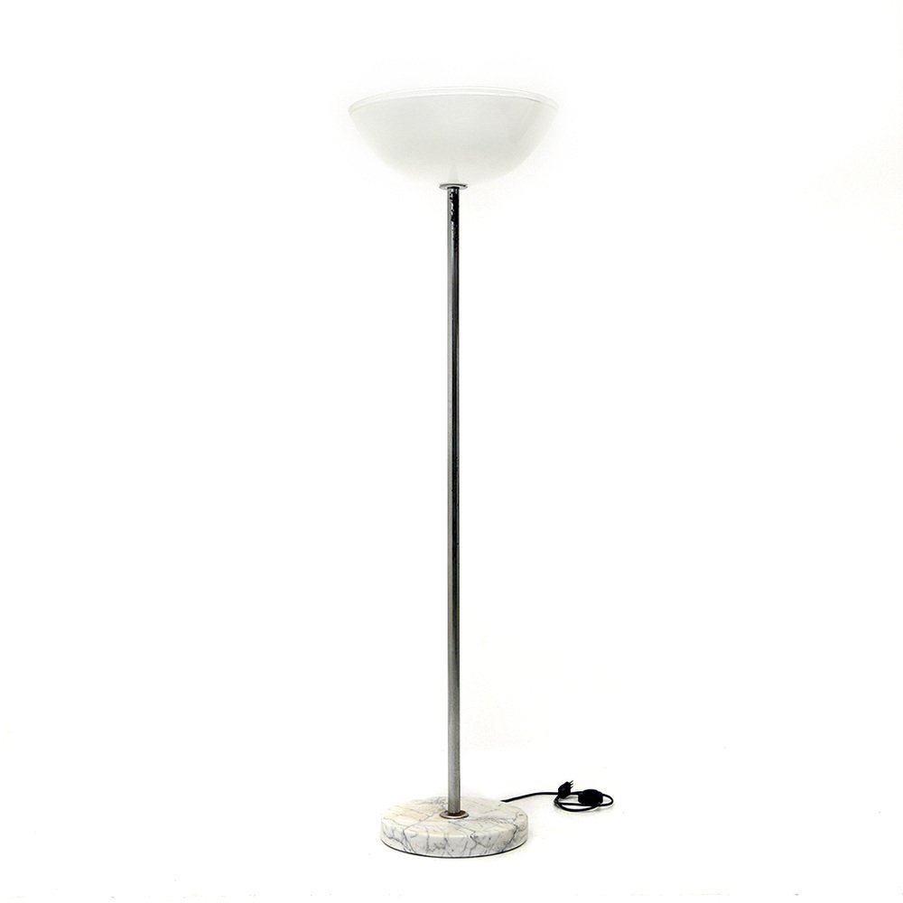 Floor Lamp with Marble Base and Murano Glass Diffuser, 1970s