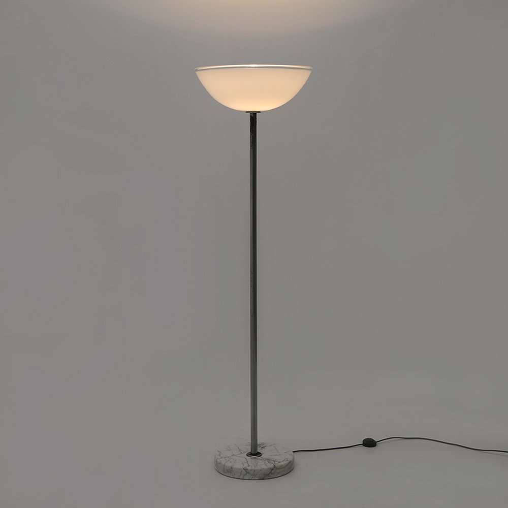 Floor Lamp with Marble Base and Murano Glass Diffuser, 1970s