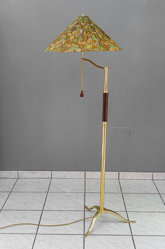 Floor Lamp with Original Fabric Shade, Vienna, 1950s