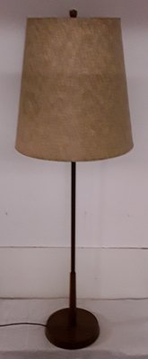 Floor Lamp with Teak Base & Beige Wool Shade, 1970s-HOI-847055