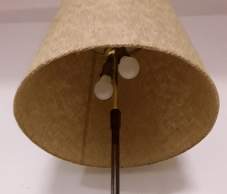 Floor Lamp with Teak Base & Beige Wool Shade, 1970s-HOI-847055