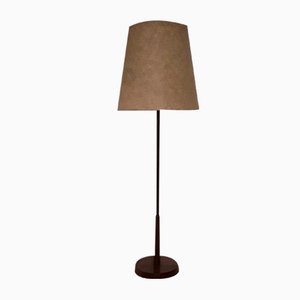 Floor Lamp with Teak Base & Beige Wool Shade, 1970s-HOI-847055