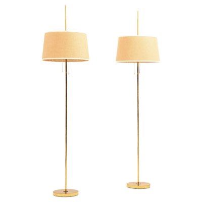 Floor Lamps in Brass and Original Lamp Shades attributed to Hans-Agne Jakobsson, 1950s-SC-2039392