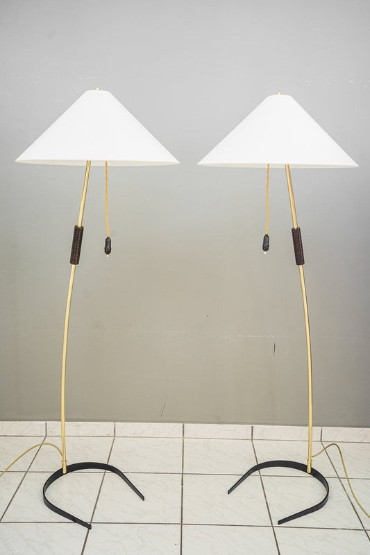 Floor Lamps with Wood Handle by Rupert Nikoll, 1950s, Set of 2