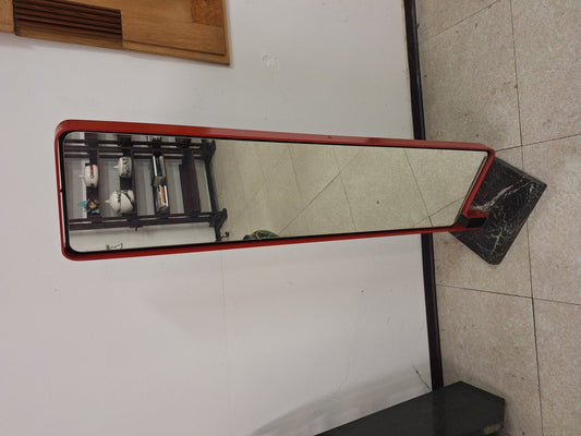 Floor Mirror with Marble Base & Red Iron Structure, 1970s