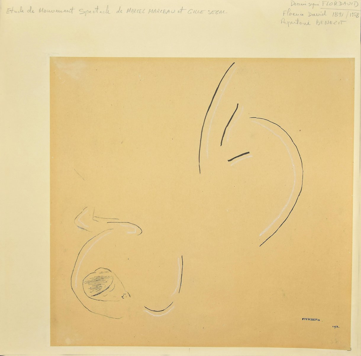 Flor David, Étoile de Moment, 1952, Original Black China Ink and Pencil Drawing