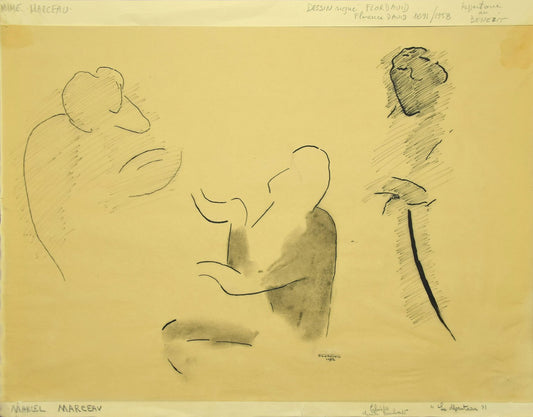 Flor David, Le Manteau, 1952, Original Black China Ink and Pencil Drawing