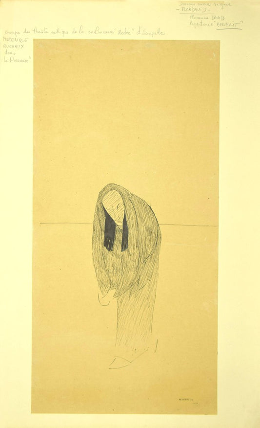 Flor David, Le Nourrice, 1951, Original Black China Ink and Pencil Drawing