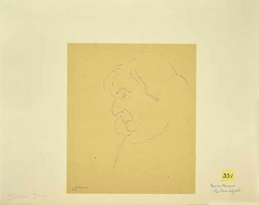 Flor David, Portrait of Berthe Bovy, 1949, Original Black China Ink and Pencil Drawing