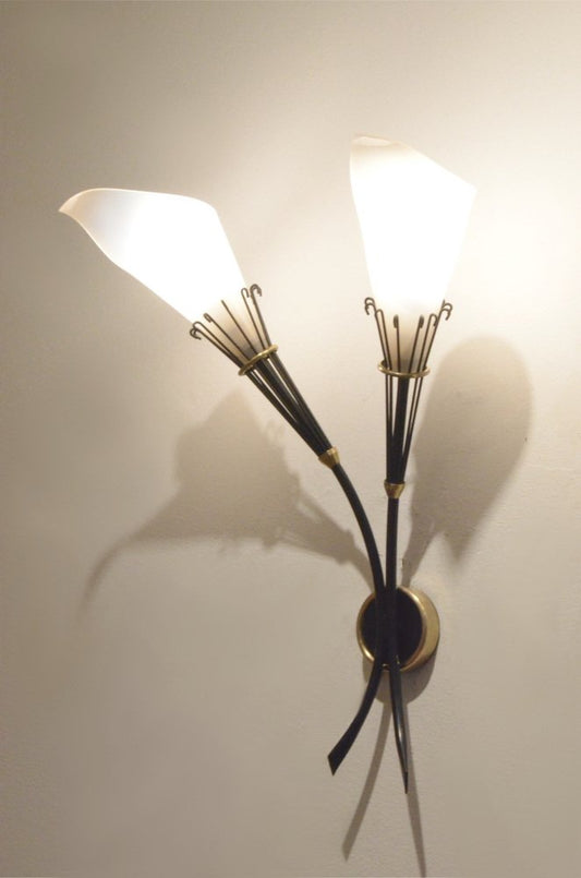 Floral Acrylic Glass & Metal Sconces from Maison Arlus, 1950s, Set of 2