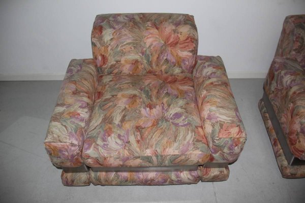 Floral Armchairs and Ottoman Set, 1970s, Set of 3-EH-540915