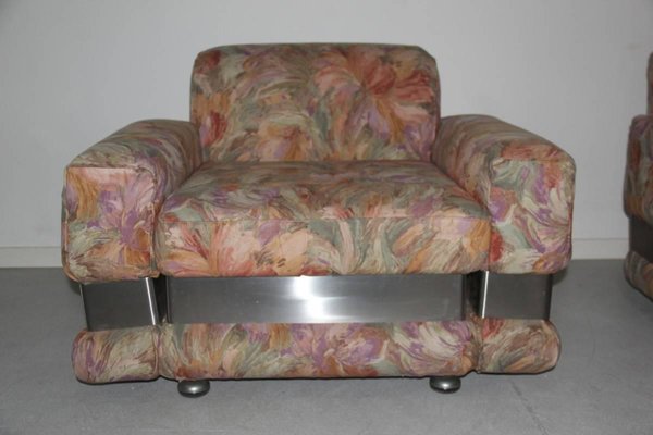 Floral Armchairs and Ottoman Set, 1970s, Set of 3-EH-540915