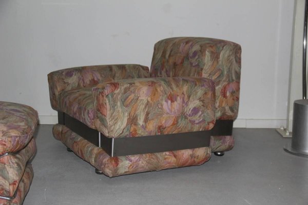 Floral Armchairs and Ottoman Set, 1970s, Set of 3-EH-540915