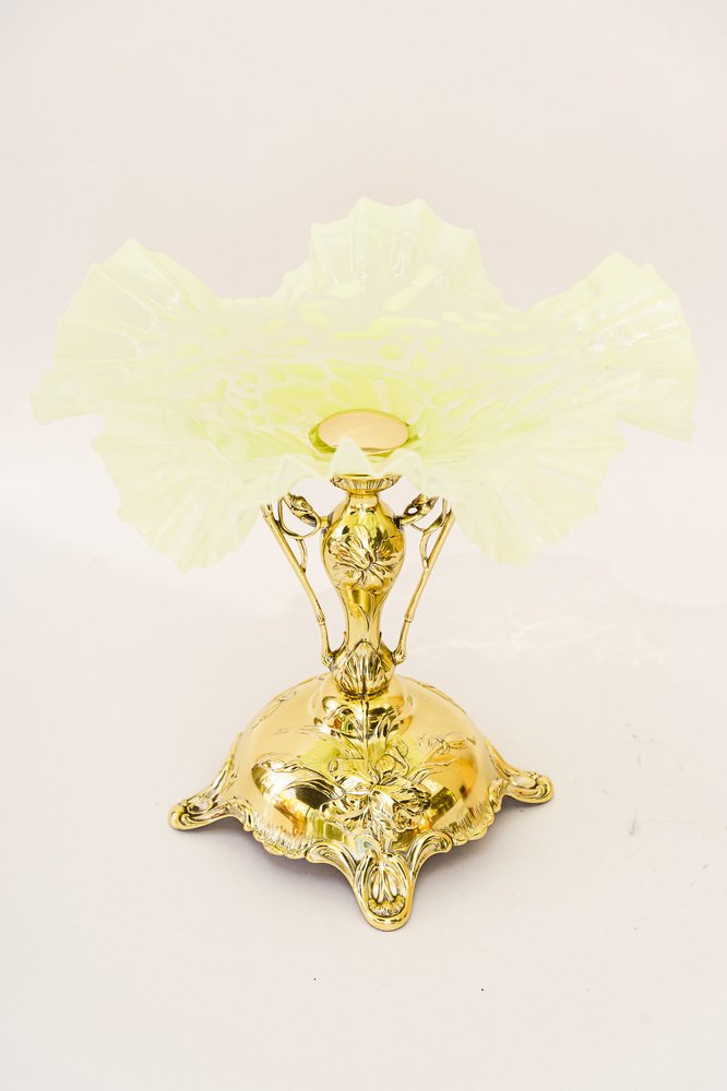 Floral Art Nouveau Centerpiece with Opaline Glass Shade, Vienna, 1908