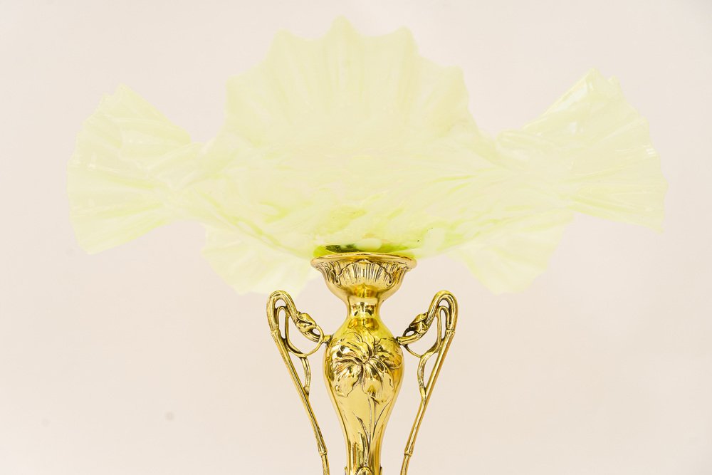 Floral Art Nouveau Centerpiece with Opaline Glass Shade, Vienna, 1908