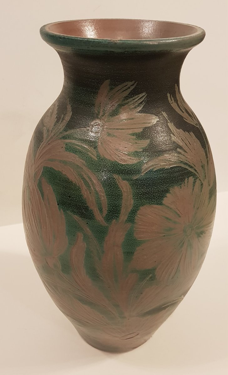 Floral Art Nouveau Earthenware Vase by Remmy Fils Betschdorf Alsace