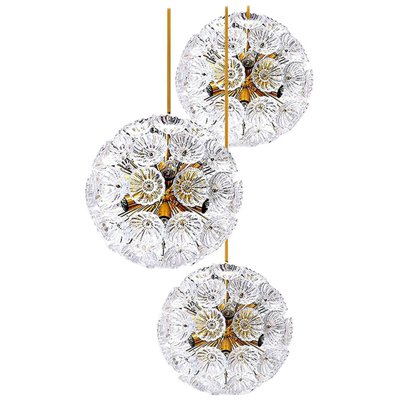 Floral Brass and Glass Chandeliers in the Style of Emile Stejnar, Set of 3-VDW-860273