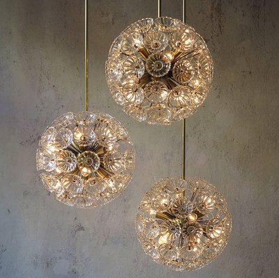 Floral Brass and Glass Chandeliers in the Style of Emile Stejnar, Set of 3-VDW-860273