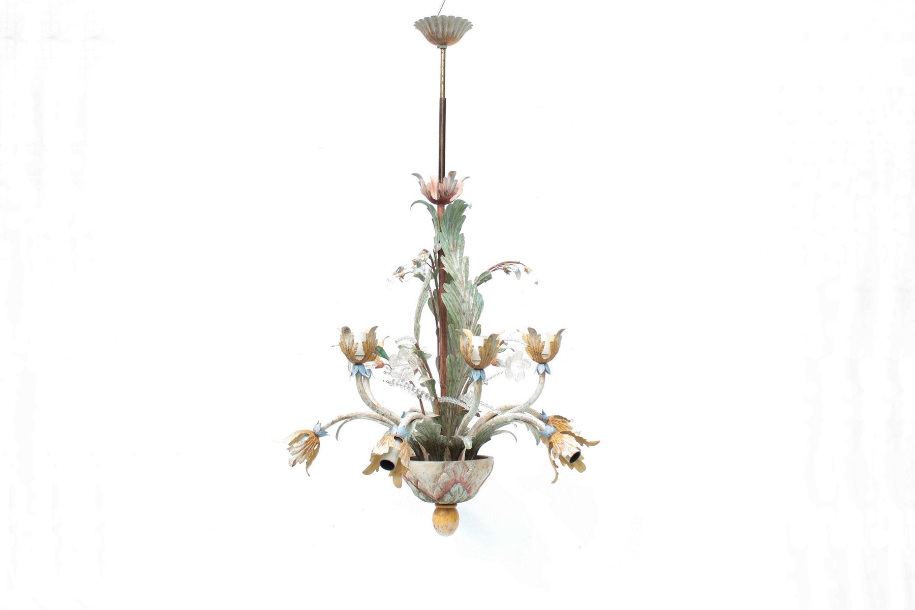 Floral Chandelier in Pastel Colors with Crystal Glass, 1970s