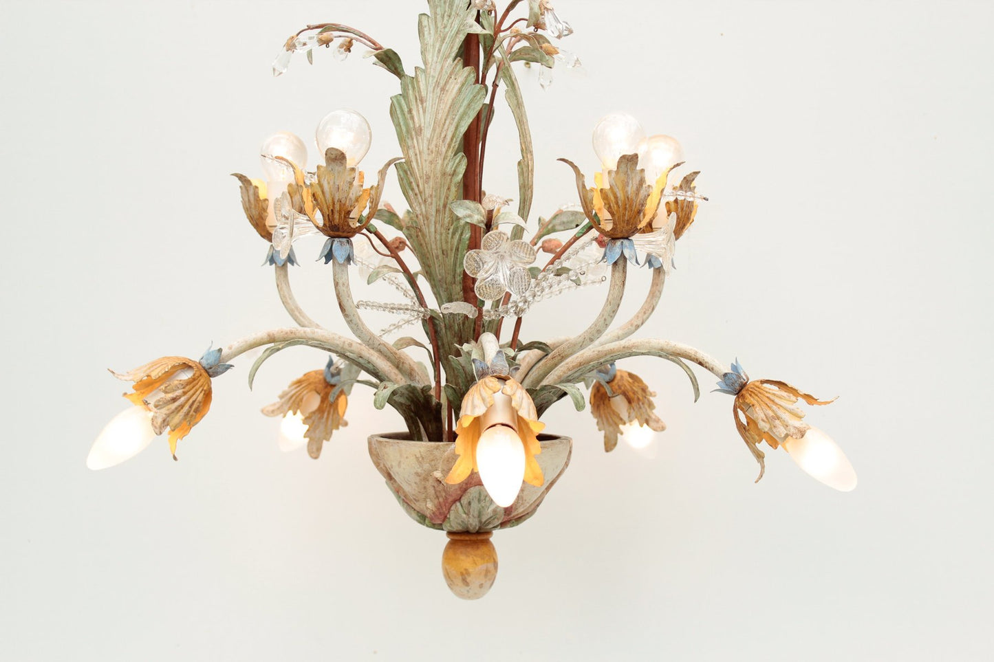 Floral Chandelier in Pastel Colors with Crystal Glass, 1970s