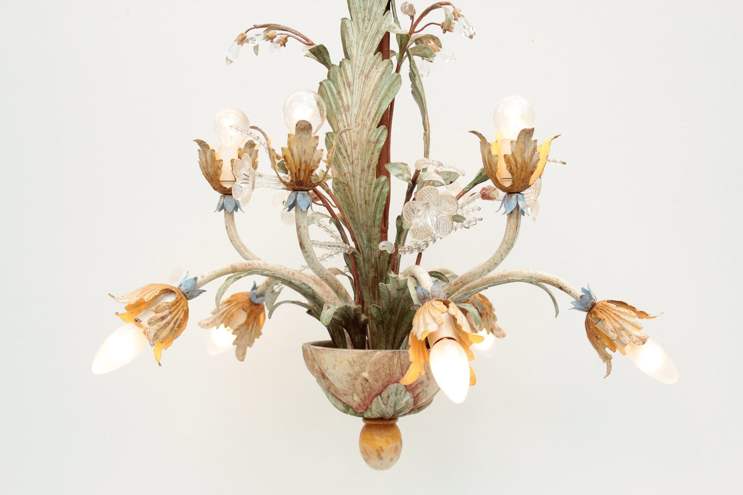 Floral Chandelier in Pastel Colors with Crystal Glass, 1970s