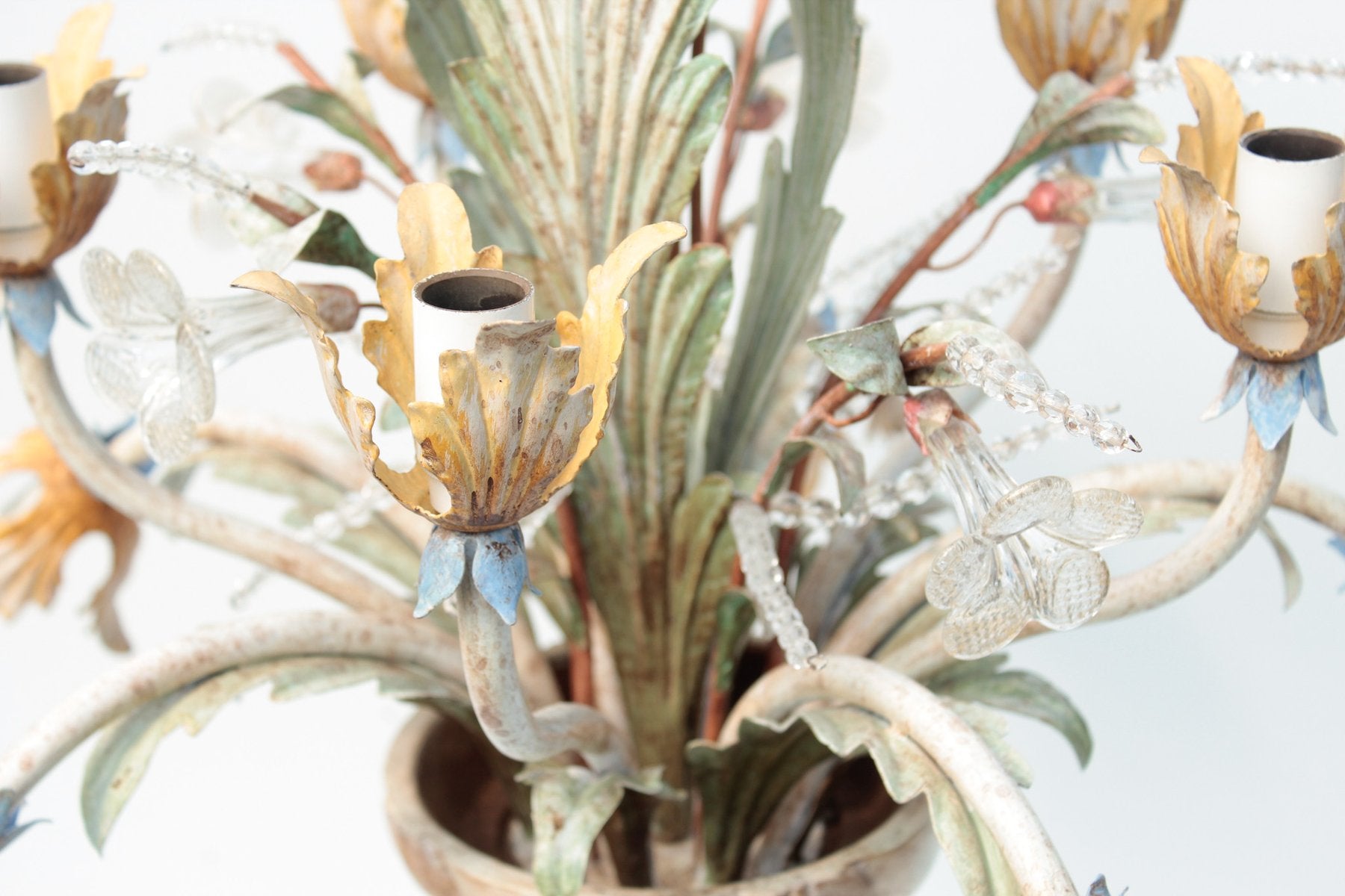 Floral Chandelier in Pastel Colors with Crystal Glass, 1970s