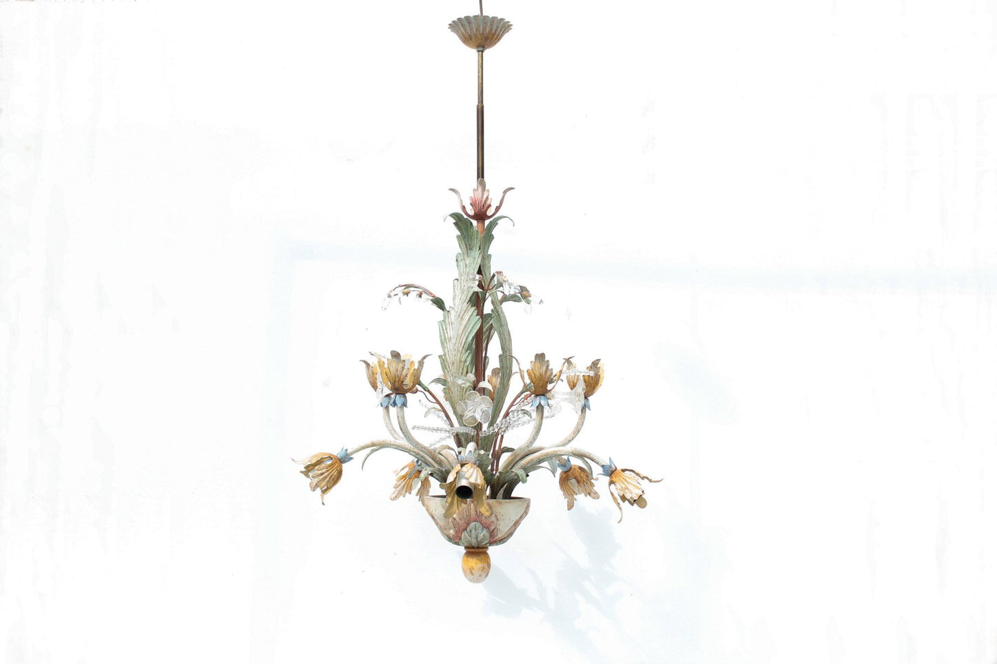 Floral Chandelier in Pastel Colors with Crystal Glass, 1970s