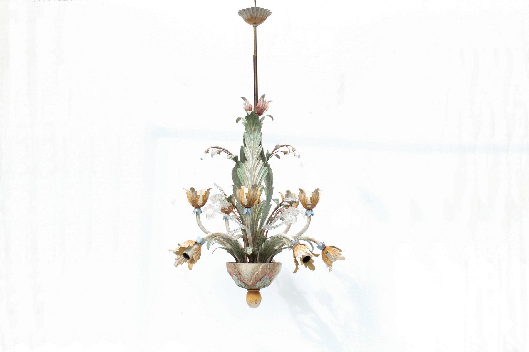 Floral Chandelier in Pastel Colors with Crystal Glass, 1970s