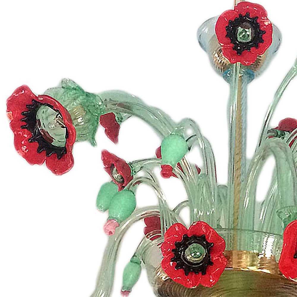 Floral Chandelier with Red Poppies by Bottega Veneziana