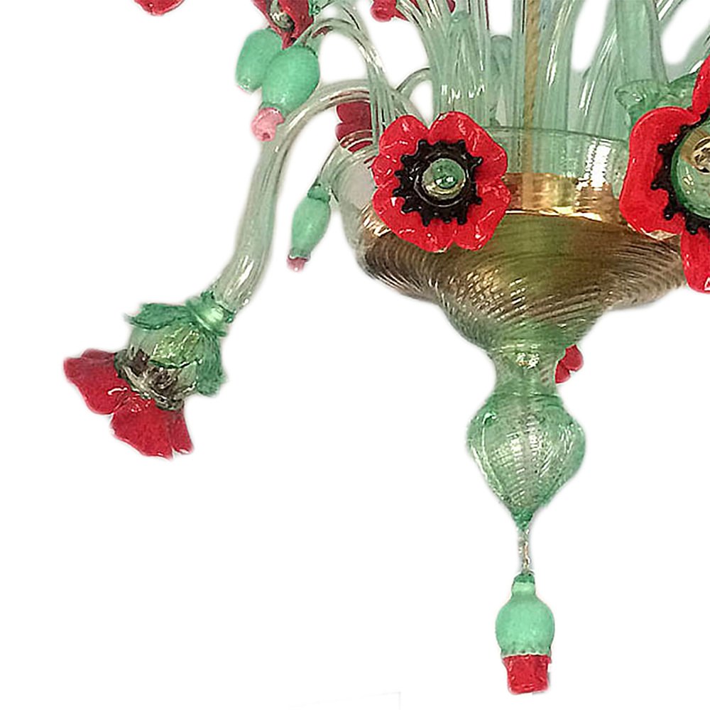 Floral Chandelier with Red Poppies by Bottega Veneziana