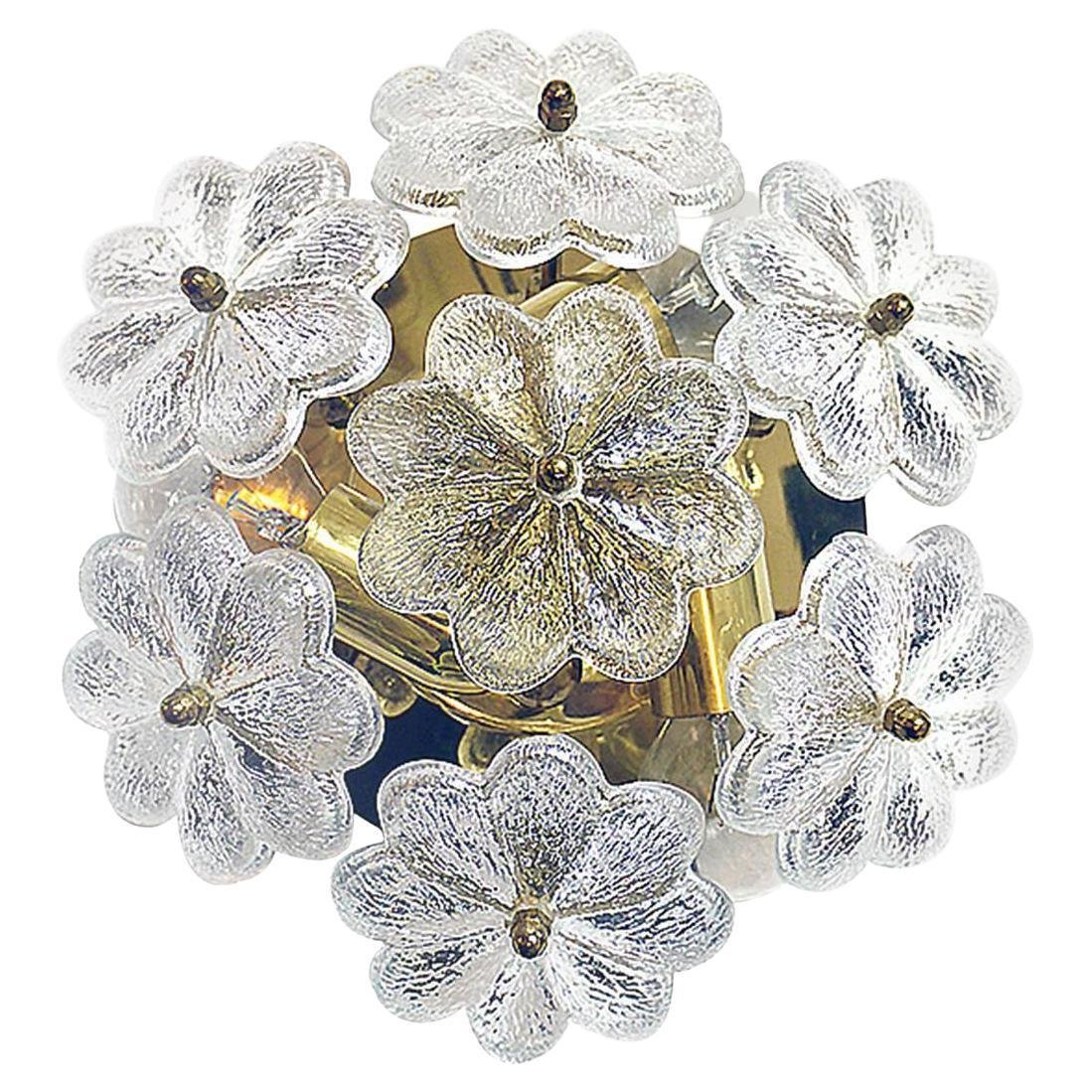 Floral Crystal & Brass Flush Mount Chandelier by Ernst Palme for Palwa