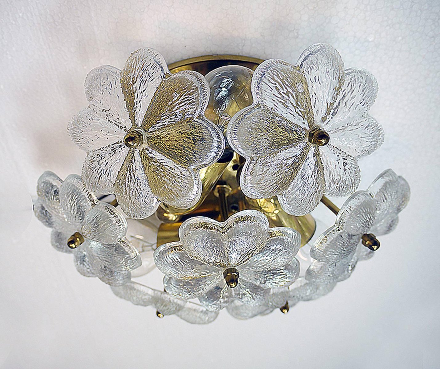 Floral Crystal & Brass Flush Mount Chandelier by Ernst Palme for Palwa