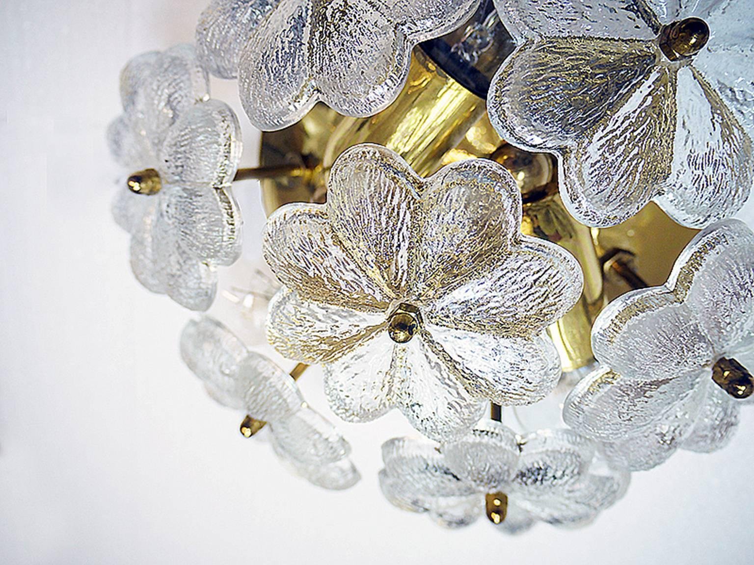 Floral Crystal & Brass Flush Mount Chandelier by Ernst Palme for Palwa