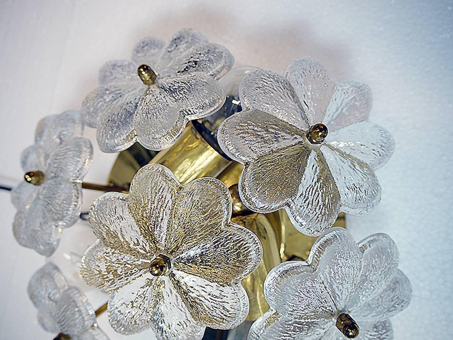 Floral Crystal & Brass Flush Mount Chandelier by Ernst Palme for Palwa