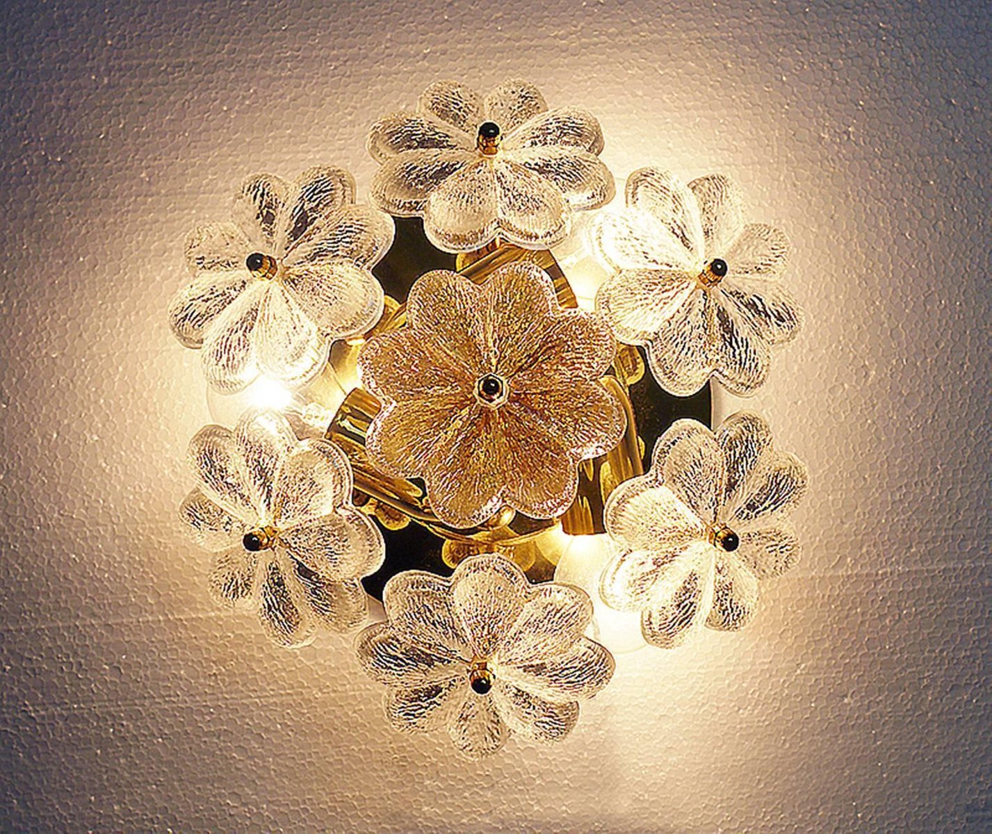 Floral Crystal & Brass Flush Mount Chandelier by Ernst Palme for Palwa