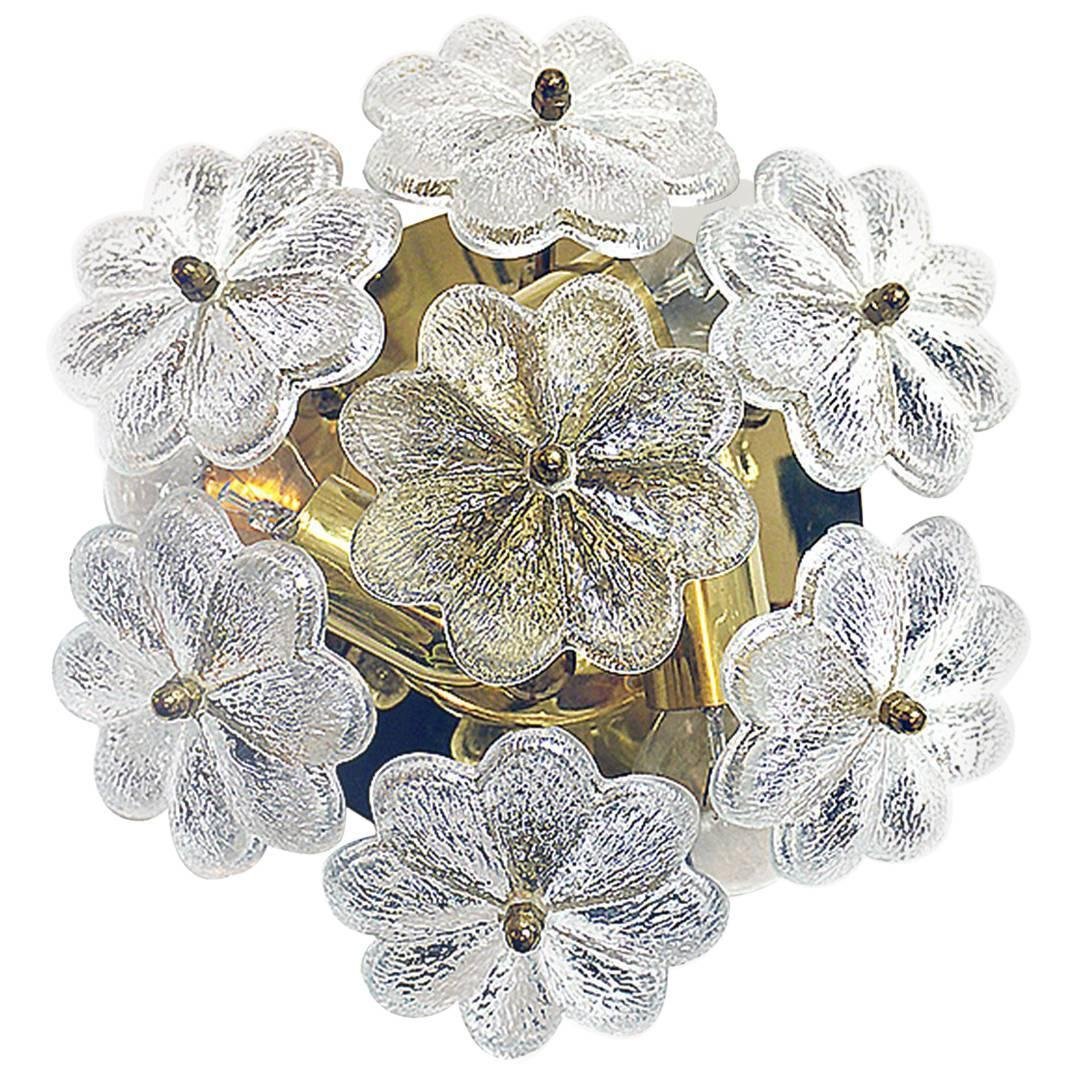 Floral Crystal & Brass Flush Mount Chandelier by Ernst Palme for Palwa