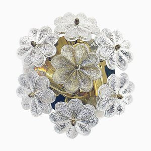 Floral Crystal & Brass Flush Mount Chandelier by Ernst Palme for Palwa-DEK-1094270