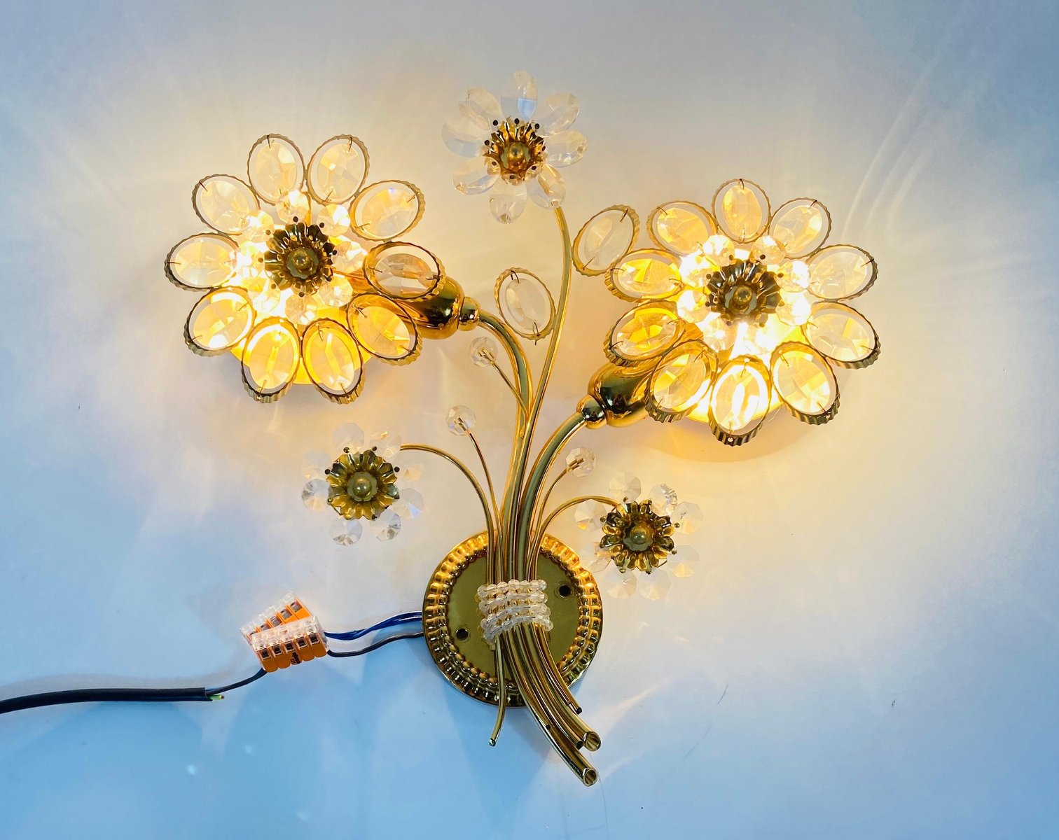 Floral Crystal Glass Sconce from Palwa, Germany, 1960s